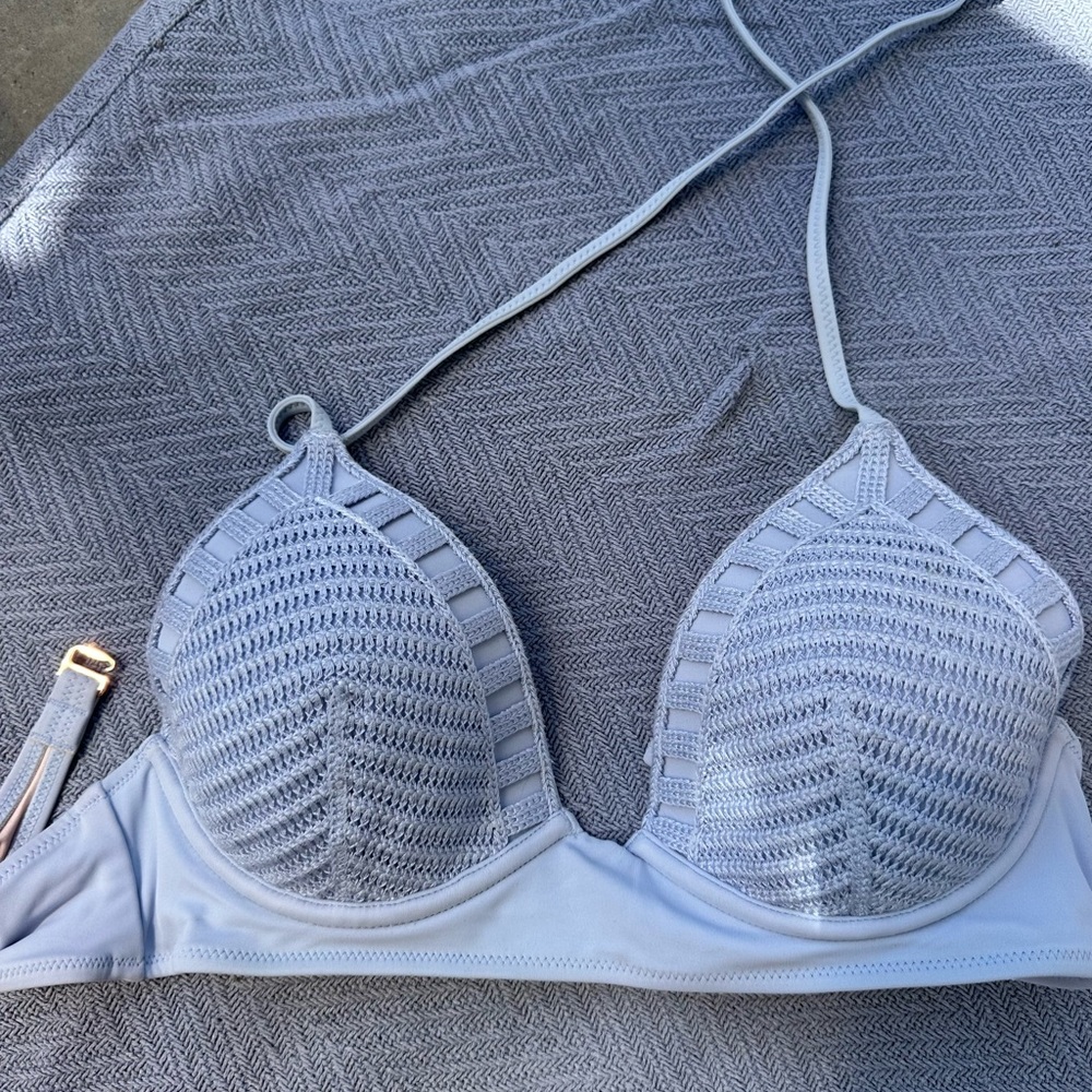 Crochet light blue bikini top